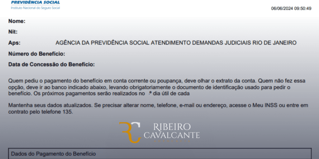 Documento da Agência da Previdência Social sobre demandas judiciais no Rio de Janeiro, com instruções de pagamento.