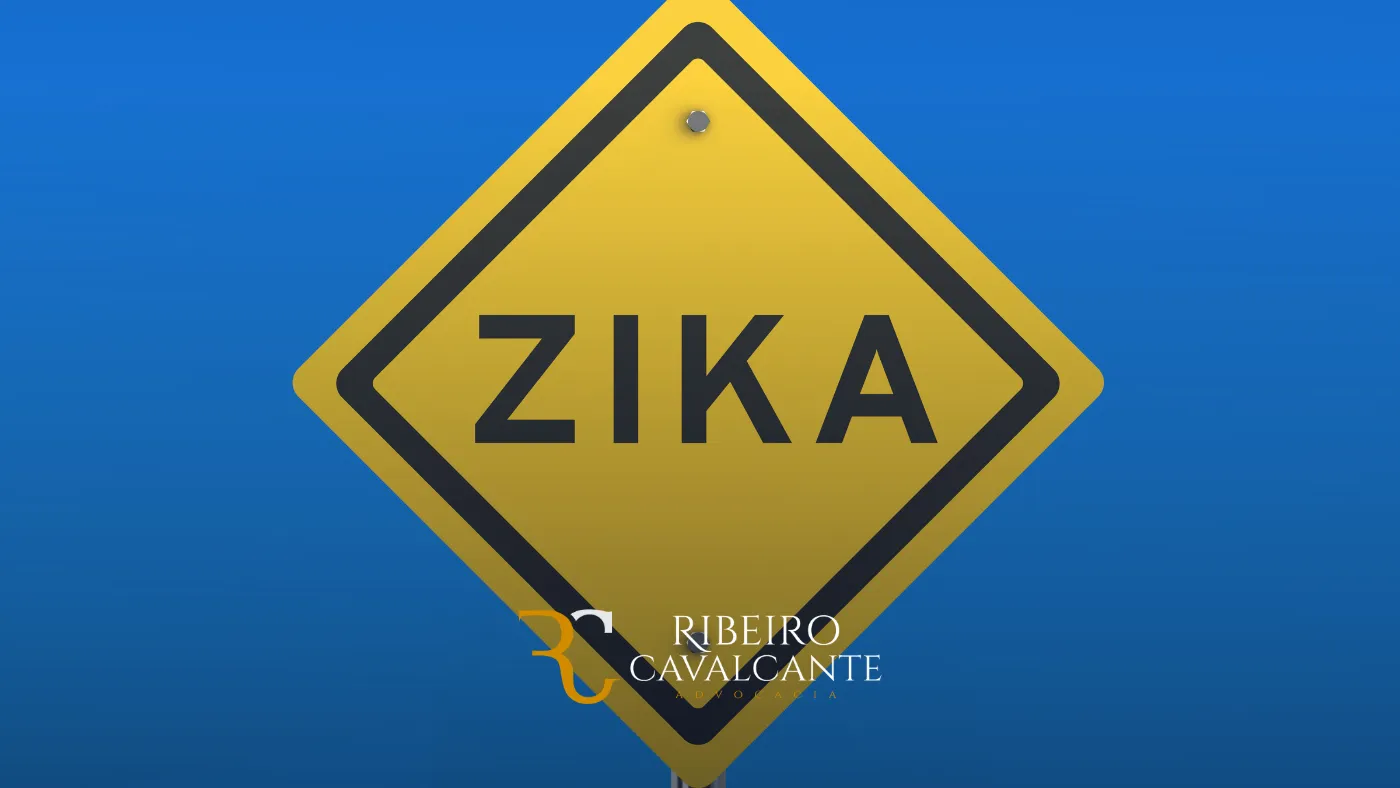 Placa amarela com palavra ZIKA em fundo azul