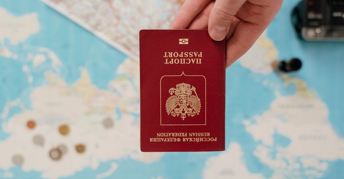 Mão segurando um passaporte vermelho com brasão dourado sobre mapa mundial. — Foto: Tima Miroshnichenko