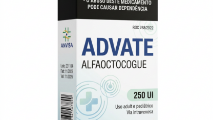 Caixa do medicamento ADVATE (ALFAOCTOCOGUE) em embalagem farmacêutica brasileira conforme RDC 768/2022 da ANVISA — fabricado por Ribeiro Cavalcante Advocacia