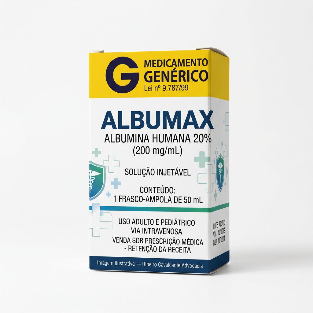 Medicamento albumax 1779021306 Caixa do medicamento albumax (albumina humana) em embalagem farmacêutica brasileira conforme rdc 768/2022 da anvisa — fabricado por ribeiro cavalcante advocacia