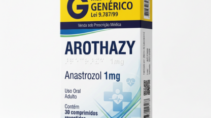 Caixa do medicamento AROTHAZY (ANASTROZOL) em embalagem farmacêutica brasileira conforme RDC 768/2022 da ANVISA — fabricado por Ribeiro Cavalcante Advocacia