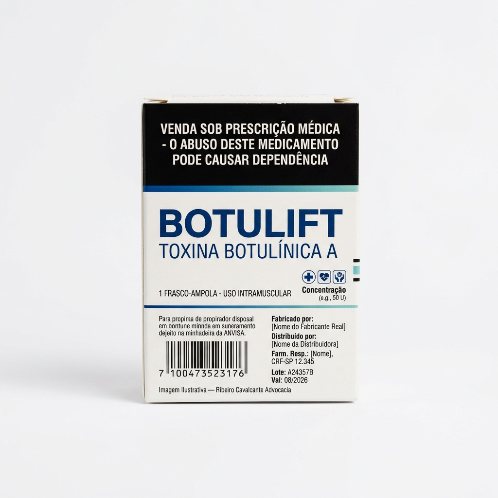 Caixa do medicamento botulift (toxina botulínica a) em embalagem farmacêutica brasileira conforme rdc 768/2022 da anvisa — fabricado por ribeiro cavalcante advocacia