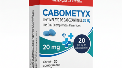 Caixa do medicamento CABOMETYX (LEVOMALATO DE CABOZANTINIBE) em embalagem farmacêutica brasileira conforme RDC 768/2022 da ANVISA — fabricado por Ribeiro Cavalcante Advocacia