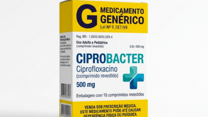 Caixa do medicamento CIPROBACTER (CIPROFLOXACINO) em embalagem farmacêutica brasileira conforme RDC 768/2022 da ANVISA — fabricado por Ribeiro Cavalcante Advocacia