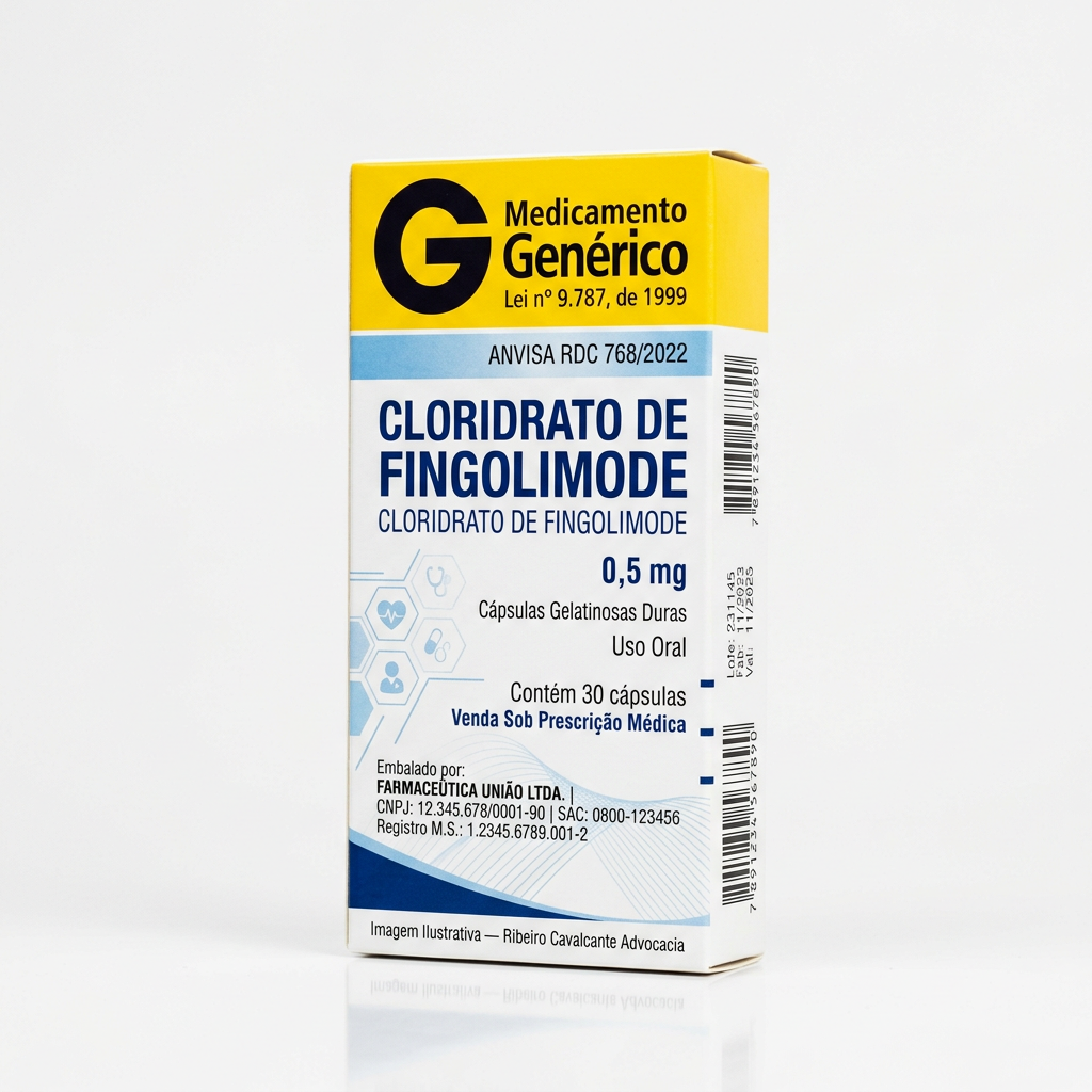 Medicamento cloridrato de fingolimode 1779982412 Caixa do medicamento cloridrato de fingolimode (cloridrato de fingolimode) em embalagem farmacêutica brasileira conforme rdc 768/2022 da anvisa — fabricado por ribeiro cavalcante advocacia