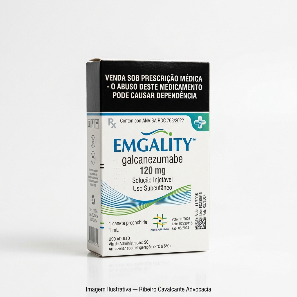 Medicamento emgality 1780155231 Caixa do medicamento emgality (galcanezumabe) em embalagem farmacêutica brasileira conforme rdc 768/2022 da anvisa — fabricado por ribeiro cavalcante advocacia