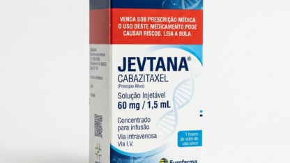 Caixa do medicamento JEVTANA (CABAZITAXEL) em embalagem farmacêutica brasileira conforme RDC 768/2022 da ANVISA — fabricado por Ribeiro Cavalcante Advocacia