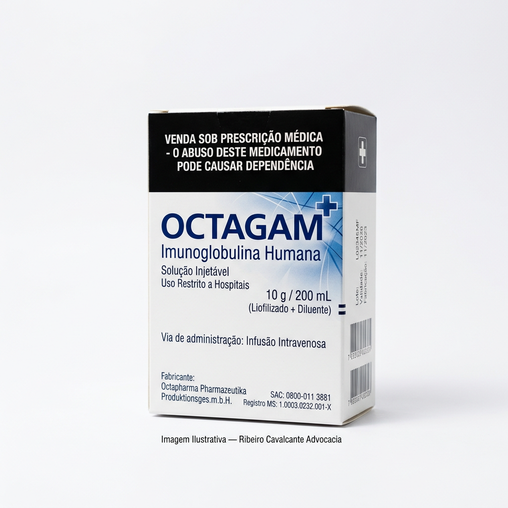 Caixa do medicamento OCTAGAM (IMUNOGLOBULINA HUMANA) em embalagem farmacêutica brasileira conforme RDC 768/2022 da ANVISA