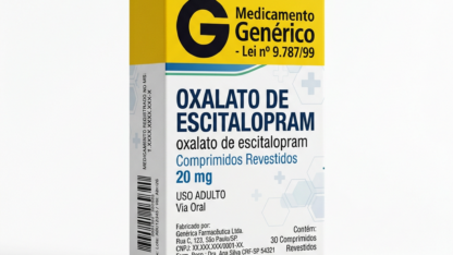 Caixa do medicamento OXALATO DE ESCITALOPRAM (OXALATO DE ESCITALOPRAM) em embalagem farmacêutica brasileira conforme RDC 768/2022 da ANVISA — fabricado por Ribeiro Cavalcante Advocacia