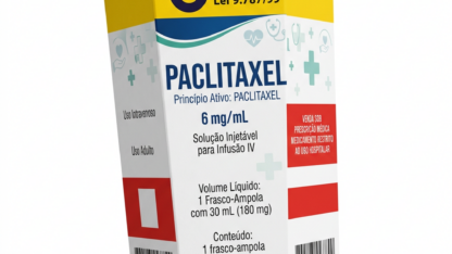 Caixa do medicamento PACLITAXEL (PACLITAXEL) em embalagem farmacêutica brasileira conforme RDC 768/2022 da ANVISA — fabricado por Ribeiro Cavalcante Advocacia