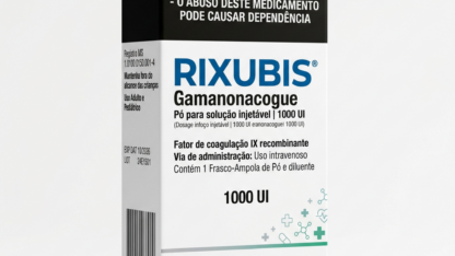 Caixa do medicamento RIXUBIS (GAMANONACOGUE) em embalagem farmacêutica brasileira conforme RDC 768/2022 da ANVISA — fabricado por TAKEDA PHARMA LTDA.