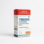 Caixa do medicamento TIBSOVO (IVOSIDENIBE) em embalagem farmacêutica brasileira conforme RDC 768/2022 da ANVISA — fabricado por Ribeiro Cavalcante Advocacia