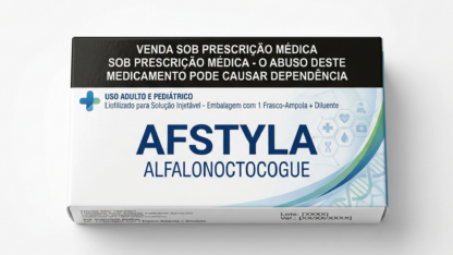 Caixa do medicamento AFSTYLA (ALFALONOCTOCOGUE) em embalagem farmacêutica brasileira conforme RDC 768/2022 da ANVISA — fabricado por Ribeiro Cavalcante Advocacia