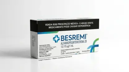 Caixa do medicamento besremi (alfarropeginterferona 2b) em embalagem farmacêutica brasileira conforme rdc 768/2022 da anvisa — fabricado por ribeiro cavalcante advocacia