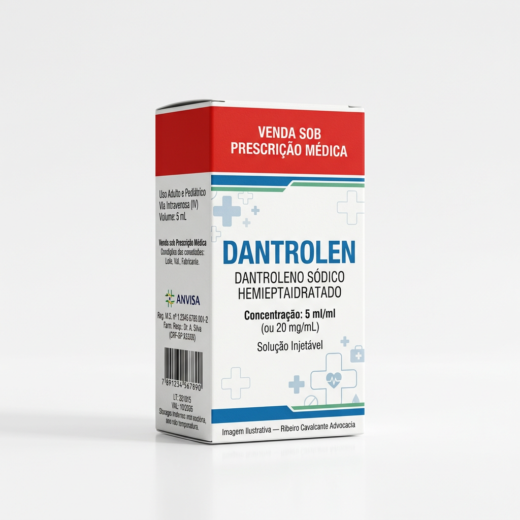 Medicamento dantrolen 1780576371 Caixa do medicamento dantrolen (dantroleno sódico hemieptaidratado) em embalagem farmacêutica brasileira conforme rdc 768/2022 da anvisa — fabricado por ribeiro cavalcante advocacia