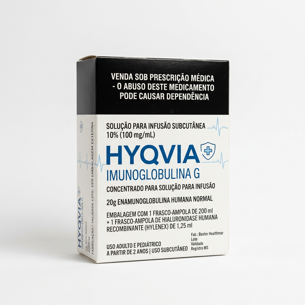 Medicamento hyqvia 1780655543 Caixa do medicamento hyqvia (imunoglobulina g) em embalagem farmacêutica brasileira conforme rdc 768/2022 da anvisa — fabricado por ribeiro cavalcante advocacia