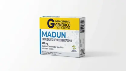 Caixa do medicamento madun (cloridrato de moxifloxacino) em embalagem farmacêutica brasileira conforme rdc 768/2022 da anvisa — fabricado por ribeiro cavalcante advocacia