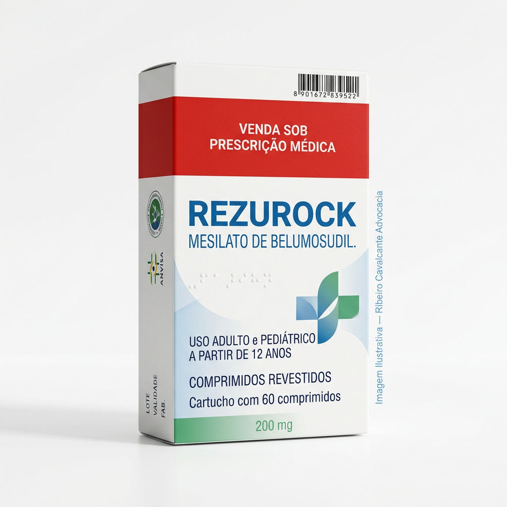 Medicamento rezurock 1780673556 Caixa do medicamento rezurock (mesilato de belumosudil) em embalagem farmacêutica brasileira conforme rdc 768/2022 da anvisa — fabricado por ribeiro cavalcante advocacia