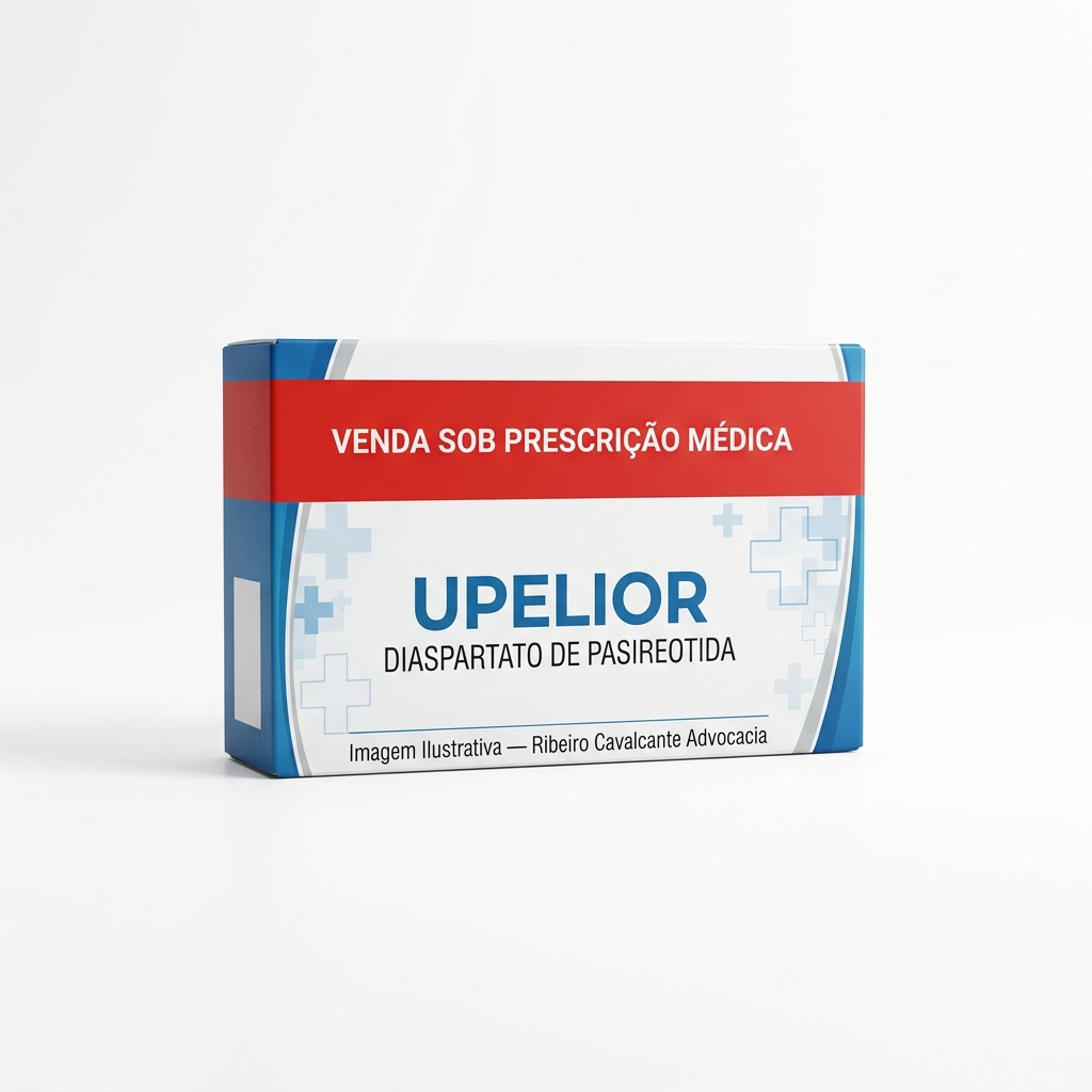 Caixa do medicamento UPELIOR (DIASPARTATO DE PASIREOTIDA) em embalagem farmacêutica brasileira conforme RDC 768/2022 da ANVISA