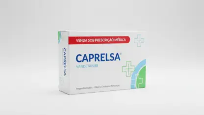Caixa do medicamento caprelsa (vandetanibe) em embalagem farmacêutica brasileira conforme rdc 768/2022 da anvisa