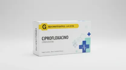 Caixa do medicamento ciprofloxacino (ciprofloxacino) em embalagem farmacêutica brasileira conforme rdc 768/2022 da anvisa