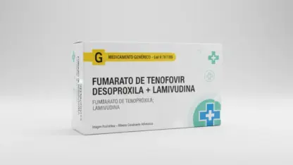 Caixa do medicamento fumarato de tenofovir desoproxila + lamivudina (fumarato de tenofovir desoproxila;lamivudina) em embalagem farmacêutica brasileira conforme rdc 768/2022 da anvisa