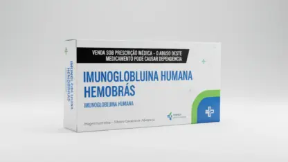 Caixa do medicamento imunoglobulina humana hemobrás (imunoglobulina humana) em embalagem farmacêutica brasileira conforme rdc 768/2022 da anvisa