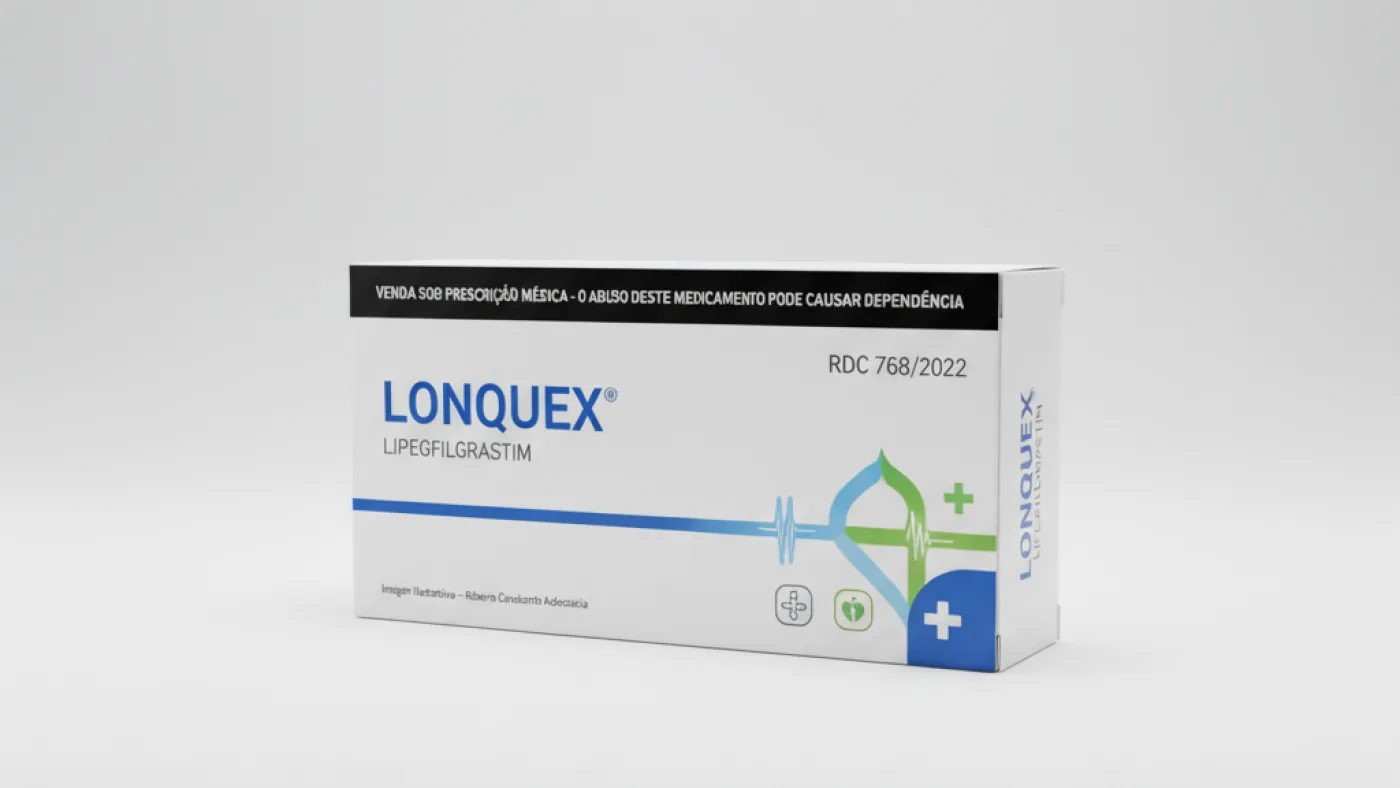 Caixa do medicamento lonquex (lipegfilgrastim) em embalagem farmacêutica brasileira conforme rdc 768/2022 da anvisa