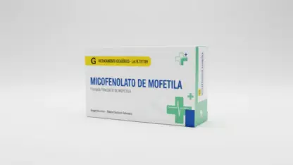 Caixa do medicamento micofenolato de mofetila (micofenolato de mofetila) em embalagem farmacêutica brasileira conforme rdc 768/2022 da anvisa