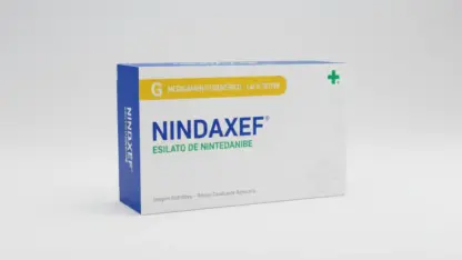 Caixa do medicamento nindaxef (esilato de nintedanibe) em embalagem farmacêutica brasileira conforme rdc 768/2022 da anvisa