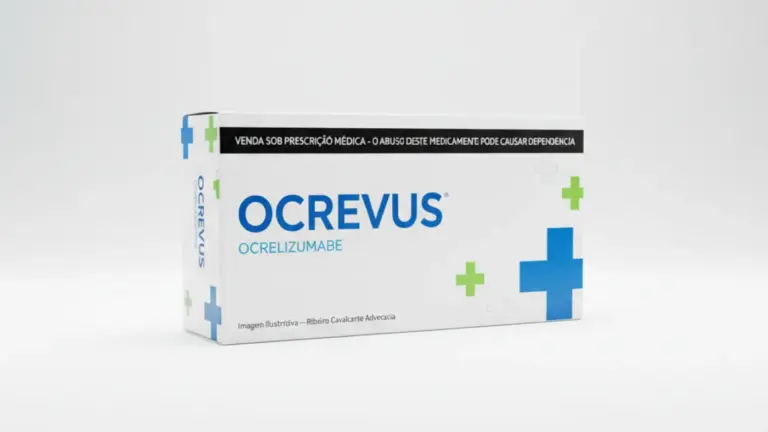 Caixa do medicamento ocrevus (ocrelizumabe) em embalagem farmacêutica brasileira conforme rdc 768/2022 da anvisa