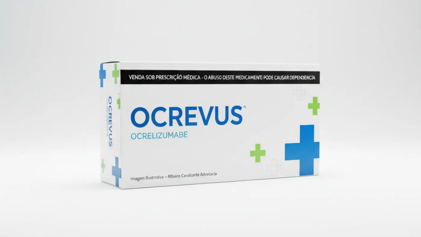 Caixa do medicamento ocrevus (ocrelizumabe) em embalagem farmacêutica brasileira conforme rdc 768/2022 da anvisa