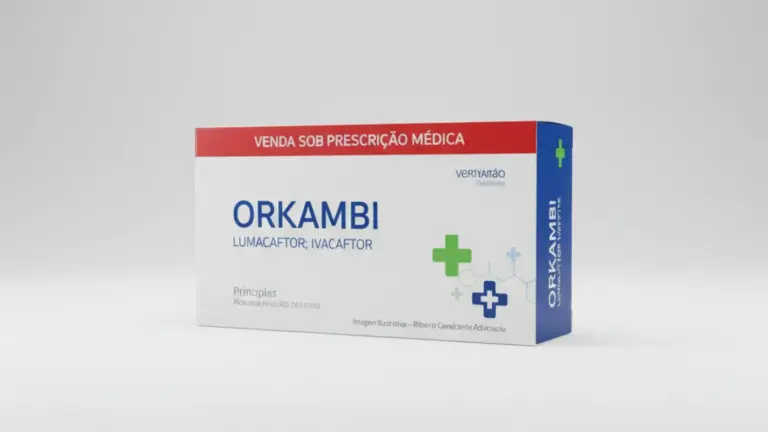 Caixa do medicamento orkambi (lumacaftor;ivacaftor) em embalagem farmacêutica brasileira conforme rdc 768/2022 da anvisa