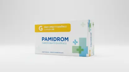 Caixa do medicamento pamidrom (pamidronato dissódico) em embalagem farmacêutica brasileira conforme rdc 768/2022 da anvisa