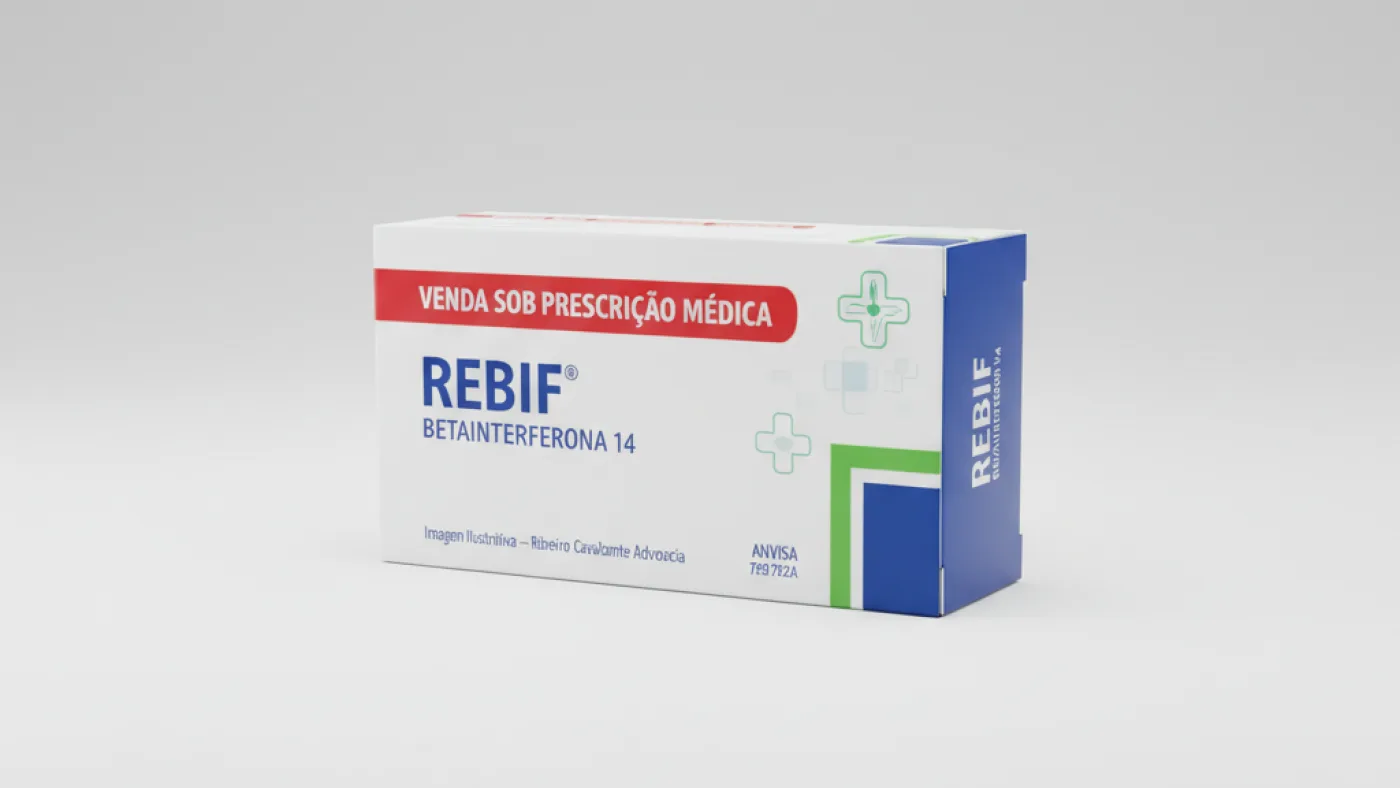 Caixa do medicamento rebif (betainterferona 1a) em embalagem farmacêutica brasileira conforme rdc 768/2022 da anvisa