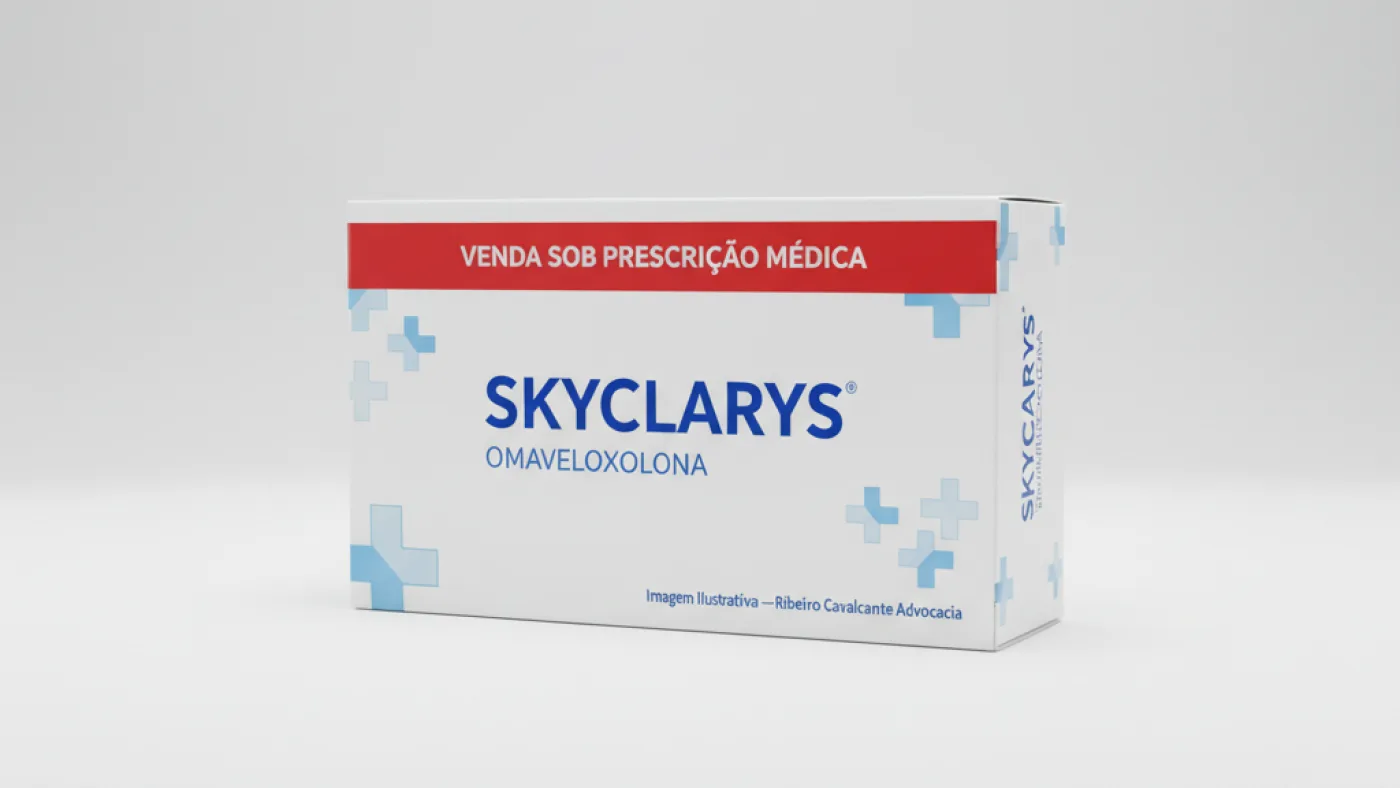 Caixa do medicamento skyclarys (omaveloxolona) em embalagem farmacêutica brasileira conforme rdc 768/2022 da anvisa