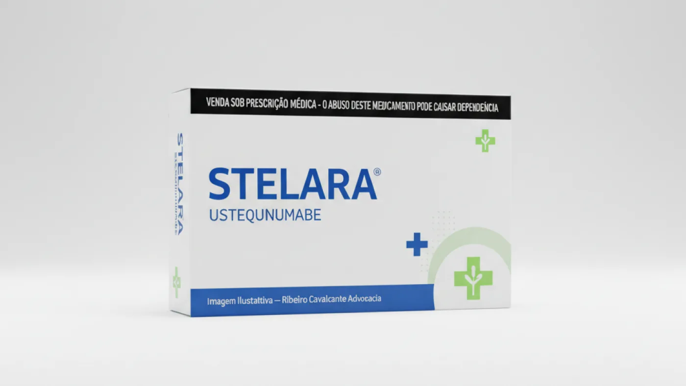 Caixa do medicamento stelara (ustequinumabe) em embalagem farmacêutica brasileira conforme rdc 768/2022 da anvisa