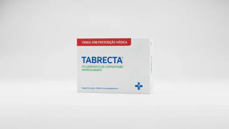 Caixa do medicamento tabrecta (dicloridrato de capmatinibe monoidratado) em embalagem farmacêutica brasileira conforme rdc 768/2022 da anvisa