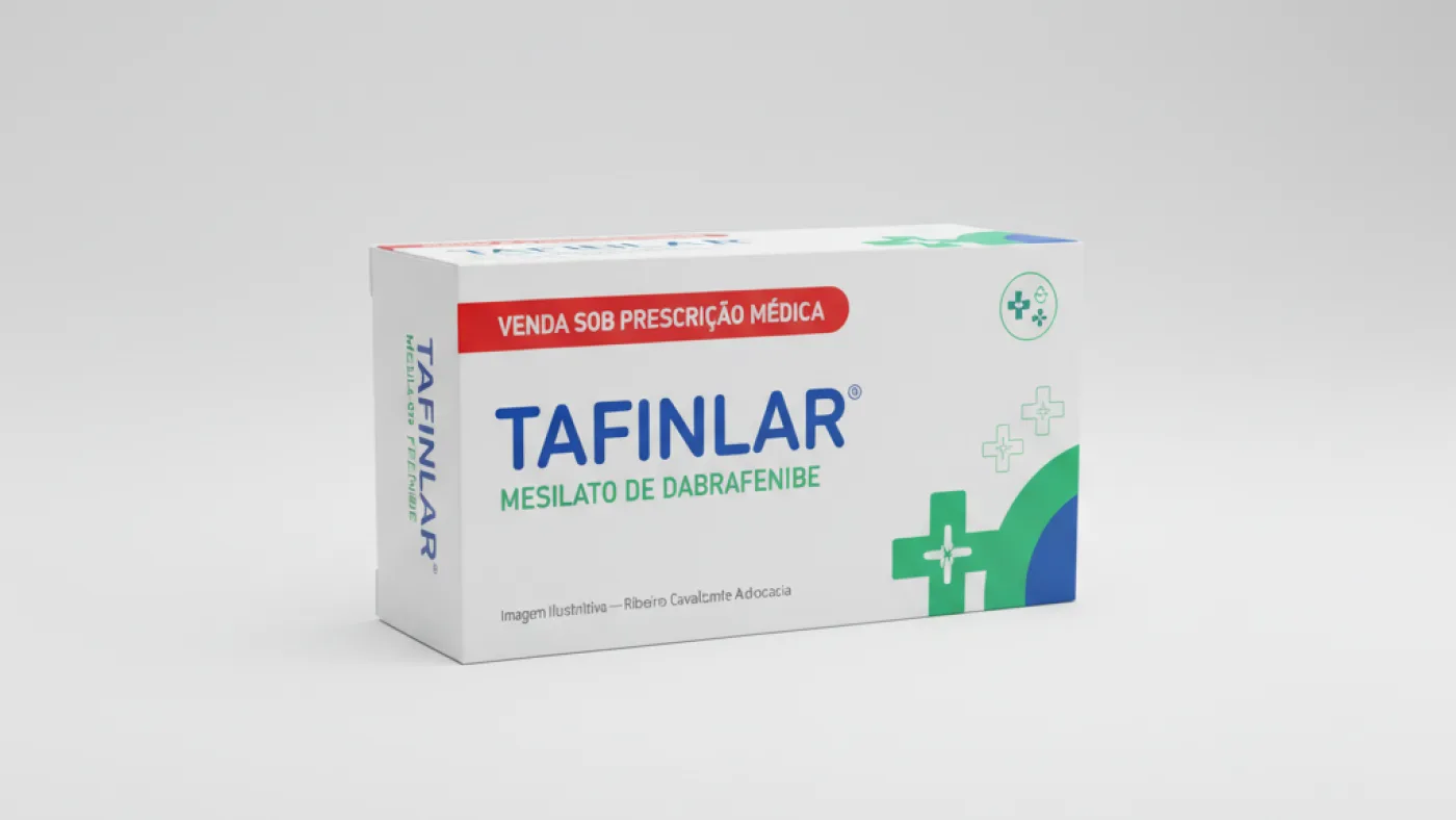 Caixa do medicamento tafinlar (mesilato de dabrafenibe) em embalagem farmacêutica brasileira conforme rdc 768/2022 da anvisa