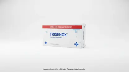 Caixa do medicamento trisenox (trióxido de arsênio) em embalagem farmacêutica brasileira conforme rdc 768/2022 da anvisa