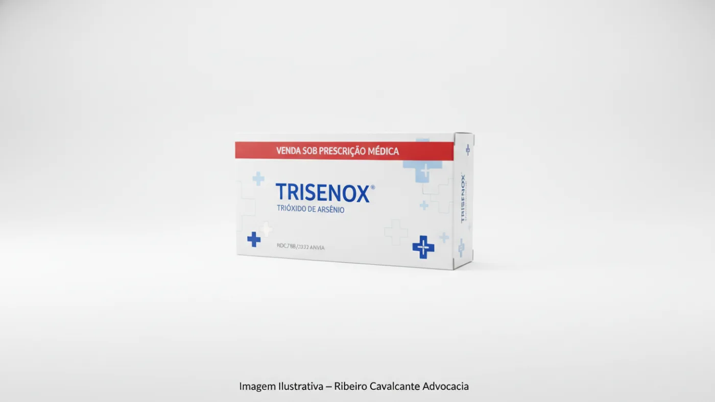Caixa do medicamento trisenox (trióxido de arsênio) em embalagem farmacêutica brasileira conforme rdc 768/2022 da anvisa