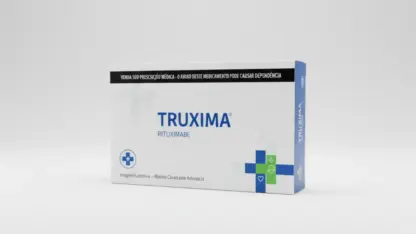 Caixa do medicamento truxima (rituximabe) em embalagem farmacêutica brasileira conforme rdc 768/2022 da anvisa