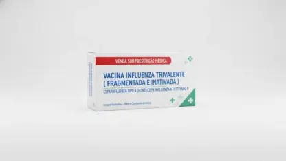 Caixa do medicamento vacina influenza trivalente ( fragmentada e inativada ) (cepa influenza tipo a (h3n2);cepa influenza tipo a (h1n1);cepa influenza tipo b) em embalagem farmacêutica brasileira conforme rdc 768/2022 da anvisa