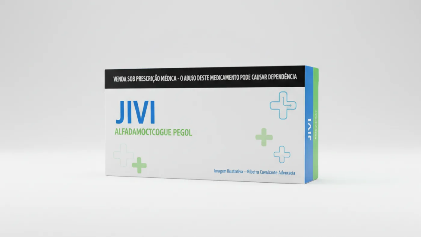 Caixa do medicamento jivi (alfadamoctocogue pegol) em embalagem farmacêutica brasileira conforme rdc 768/2022 da anvisa