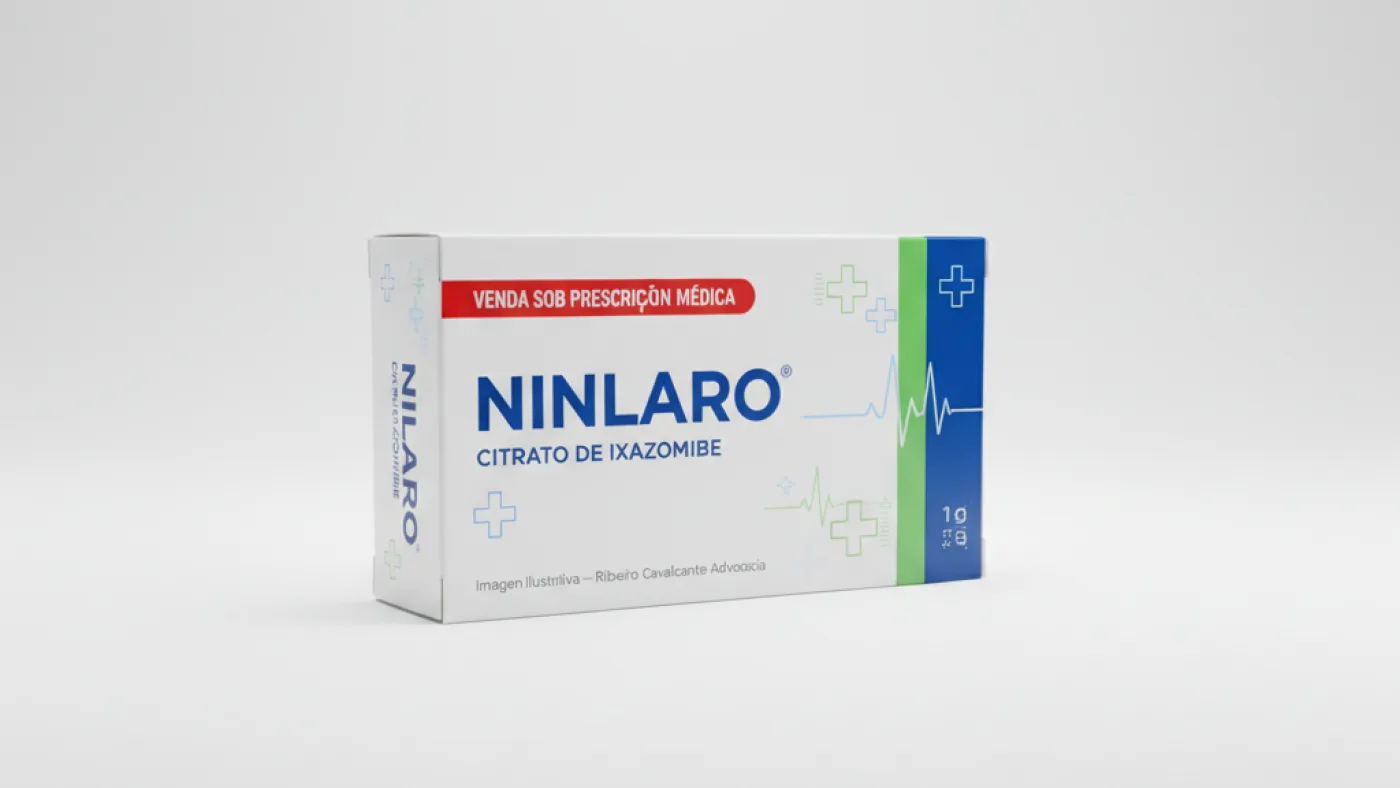 Caixa do medicamento ninlaro (citrato de ixazomibe) em embalagem farmacêutica brasileira conforme rdc 768/2022 da anvisa