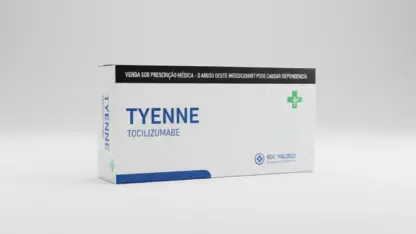 Caixa do medicamento tyenne (tocilizumabe) em embalagem farmacêutica brasileira conforme rdc 768/2022 da anvisa