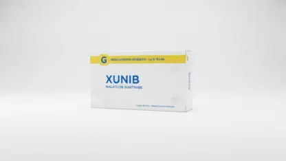 Caixa do medicamento xunib (malato de sunitinibe) em embalagem farmacêutica brasileira conforme rdc 768/2022 da anvisa